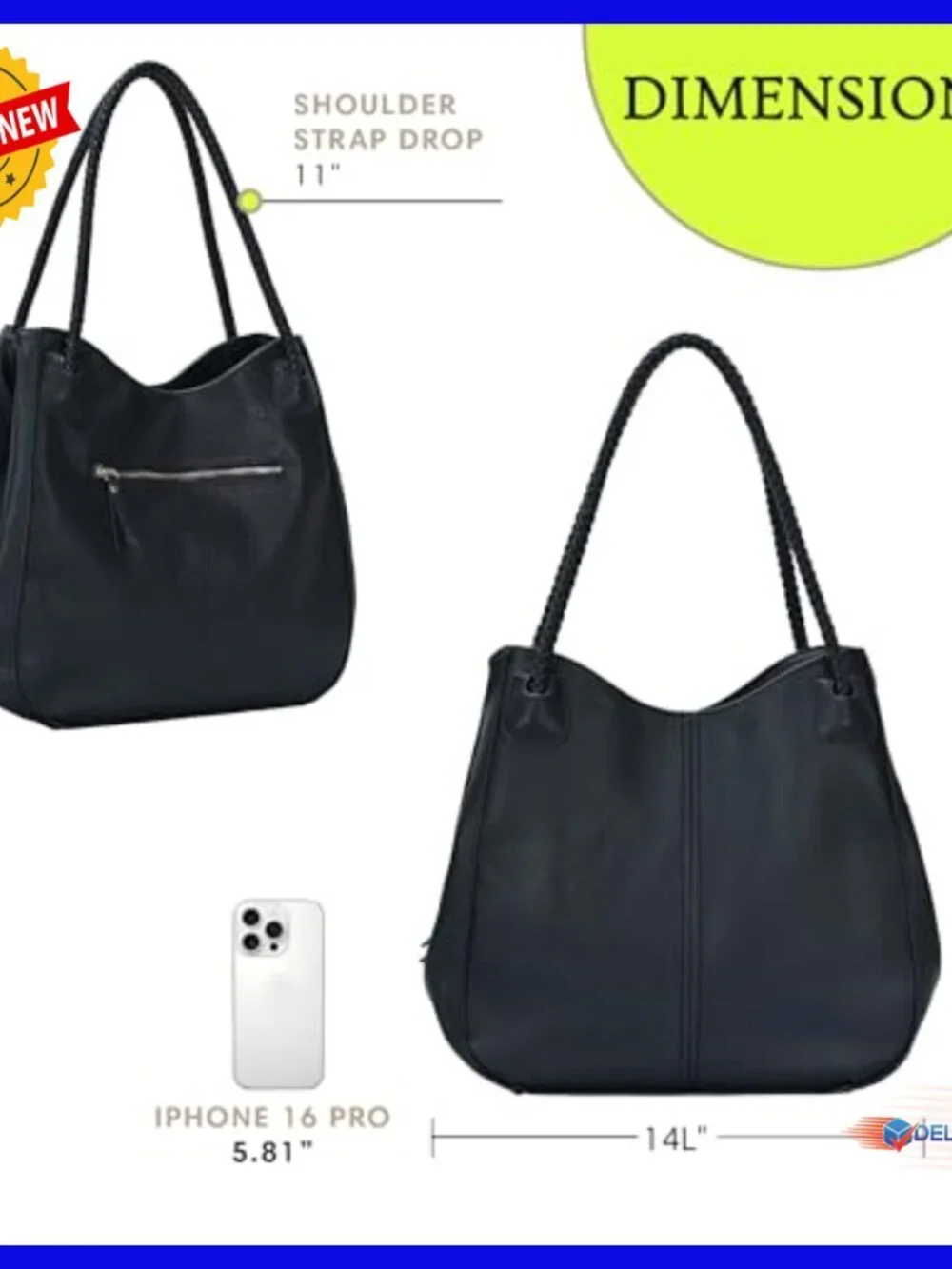 Vegan Leather Hobo Bag Spacious 14x13 Shoulder Purse Everyday Women